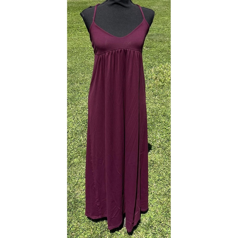 Susana Monaco Burgundy Maxi Dress M Criss Cross Back Empire Waist Stretch USA - Picture 2 of 7